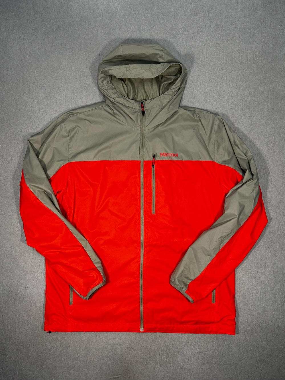 Marmot Hooded Rain Jacket XXL Red Gray Lightweight Waterproof Full Zip
